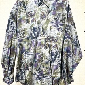Vintage Protest Men’s 100% Silk Button Down Long Sleeve Shirt Small Fresh Prince